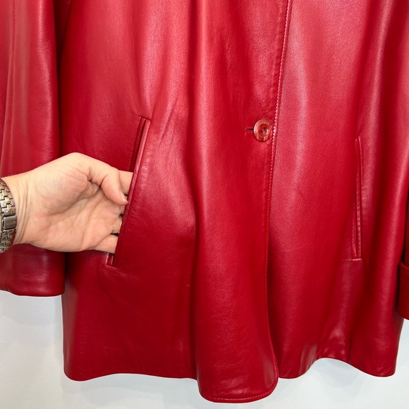 Carl W. Herrmann Pittsburgh Lyn Vintage Red Leather Cinch Waist Coat Women’s 10 - Picture 11 of 17